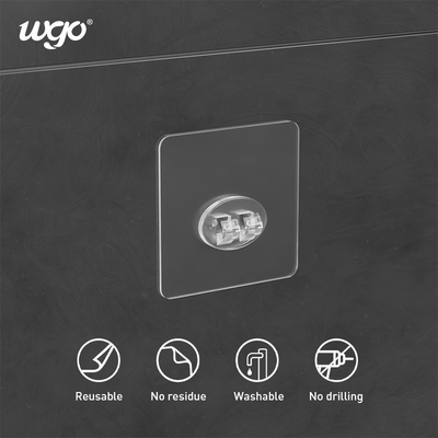 WGO عصا مشبك لزجة شفافة على رف الدش حامل مكنسة الحائط خطافات لاصقة شفافة / فضية